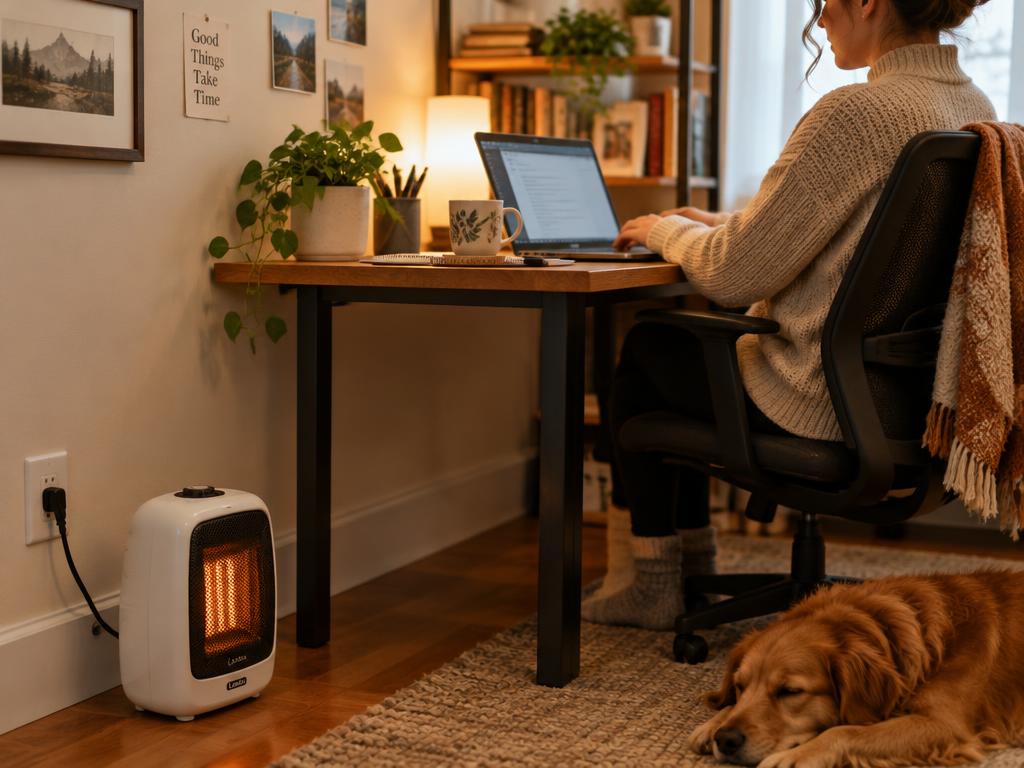 Small heater warming a home office